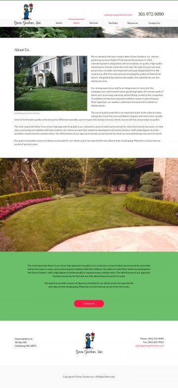 greengardensinc.com about page design