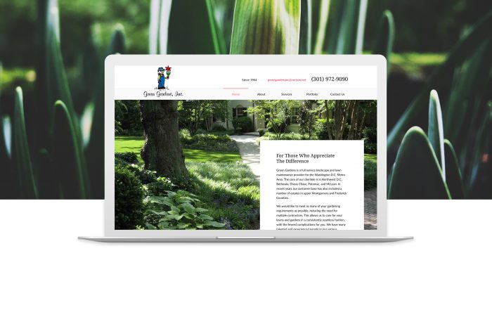 greengardensinc.com home page shown in laptop