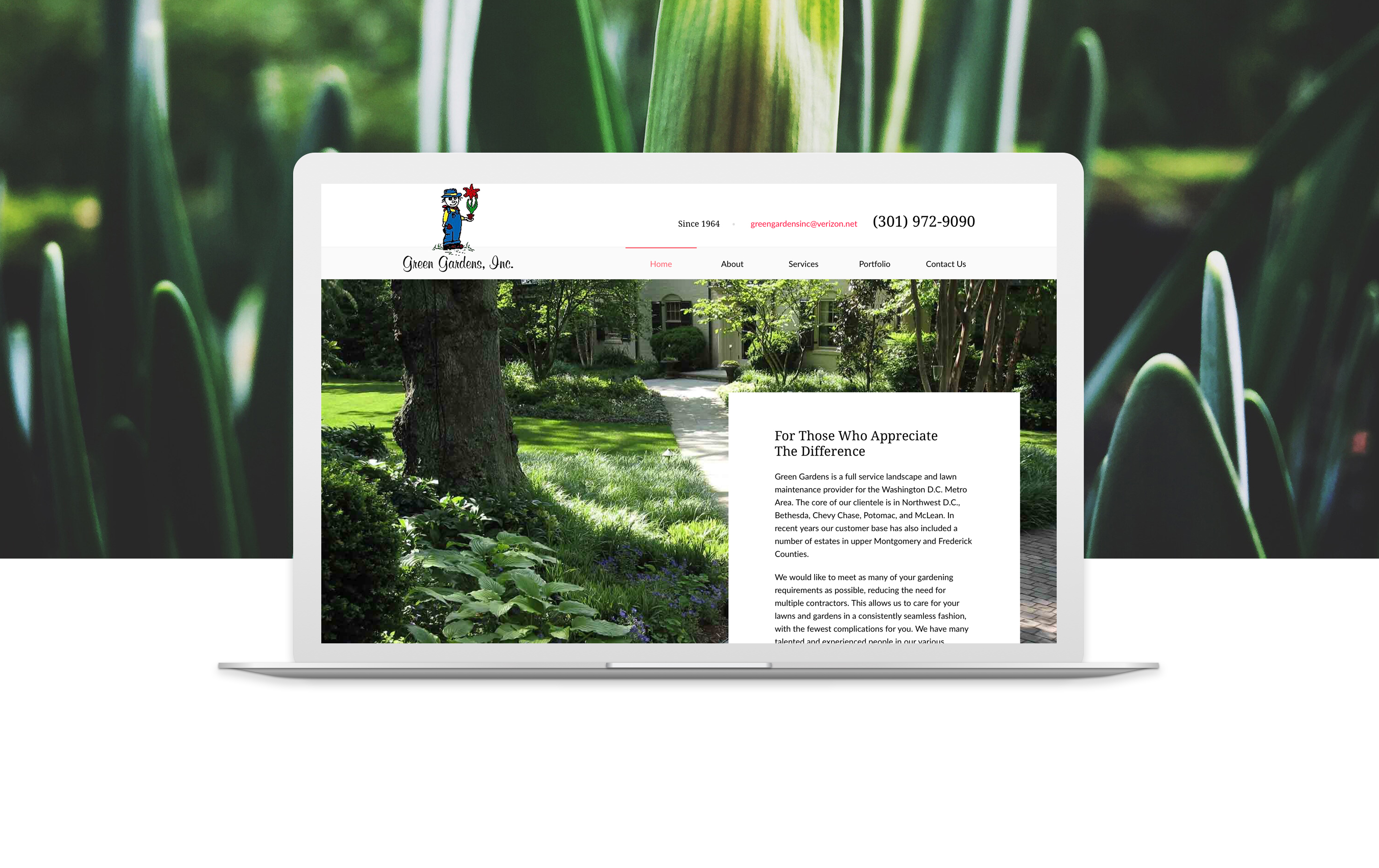 greengardensinc.com home page shown in laptop