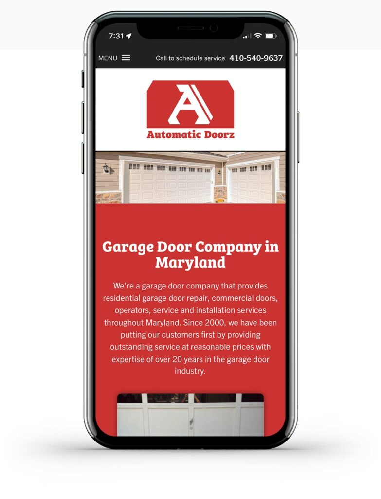 iphone with the automaticdoorz.com mobile homepage