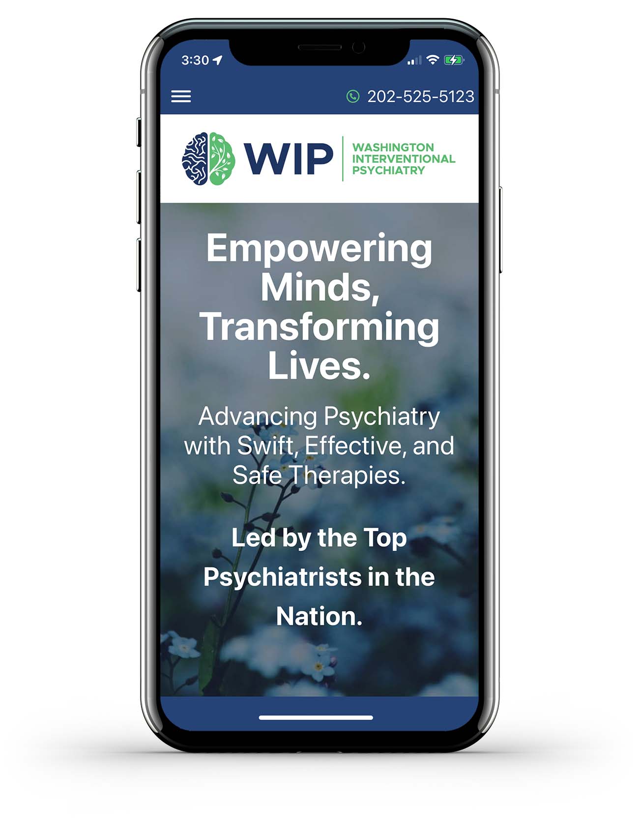 iphone with the washingtoninterventionalpsychiatry.com mobile homepage